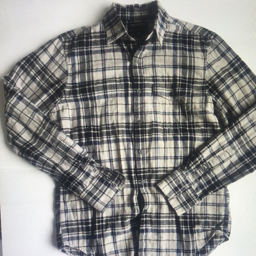 Men's Plaid Shirt - Black and White